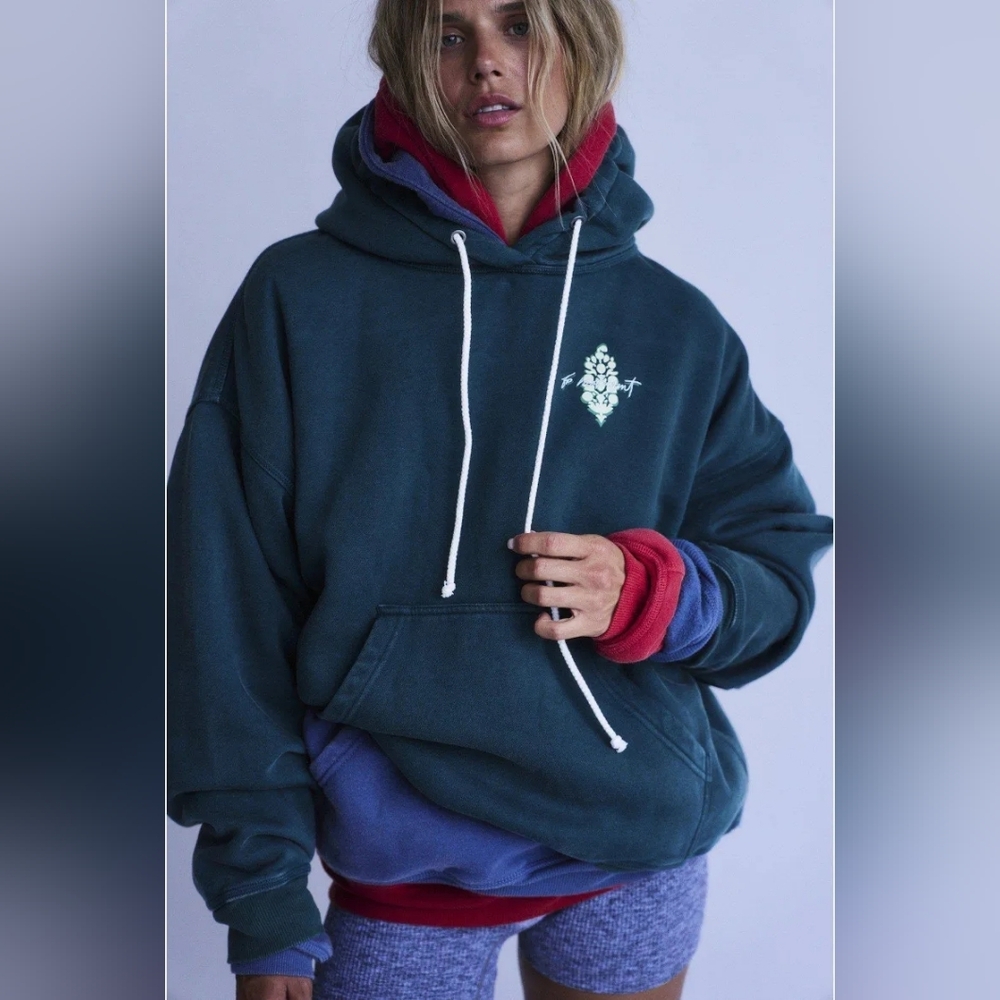 🪷Free People FP Movement Final Call Front Logo Hoodie In Evergreen Combo, S